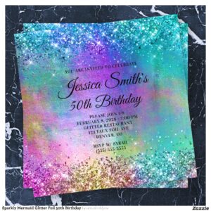 Sparkly Mermaid Glitter Foil 50th Birthday Invitation