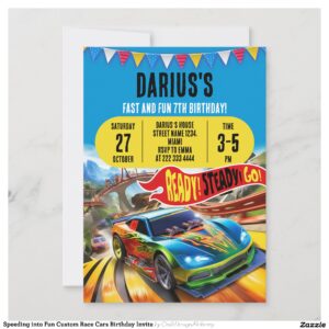 Speeding into Fun Custom Race Cars Birthday Invite
