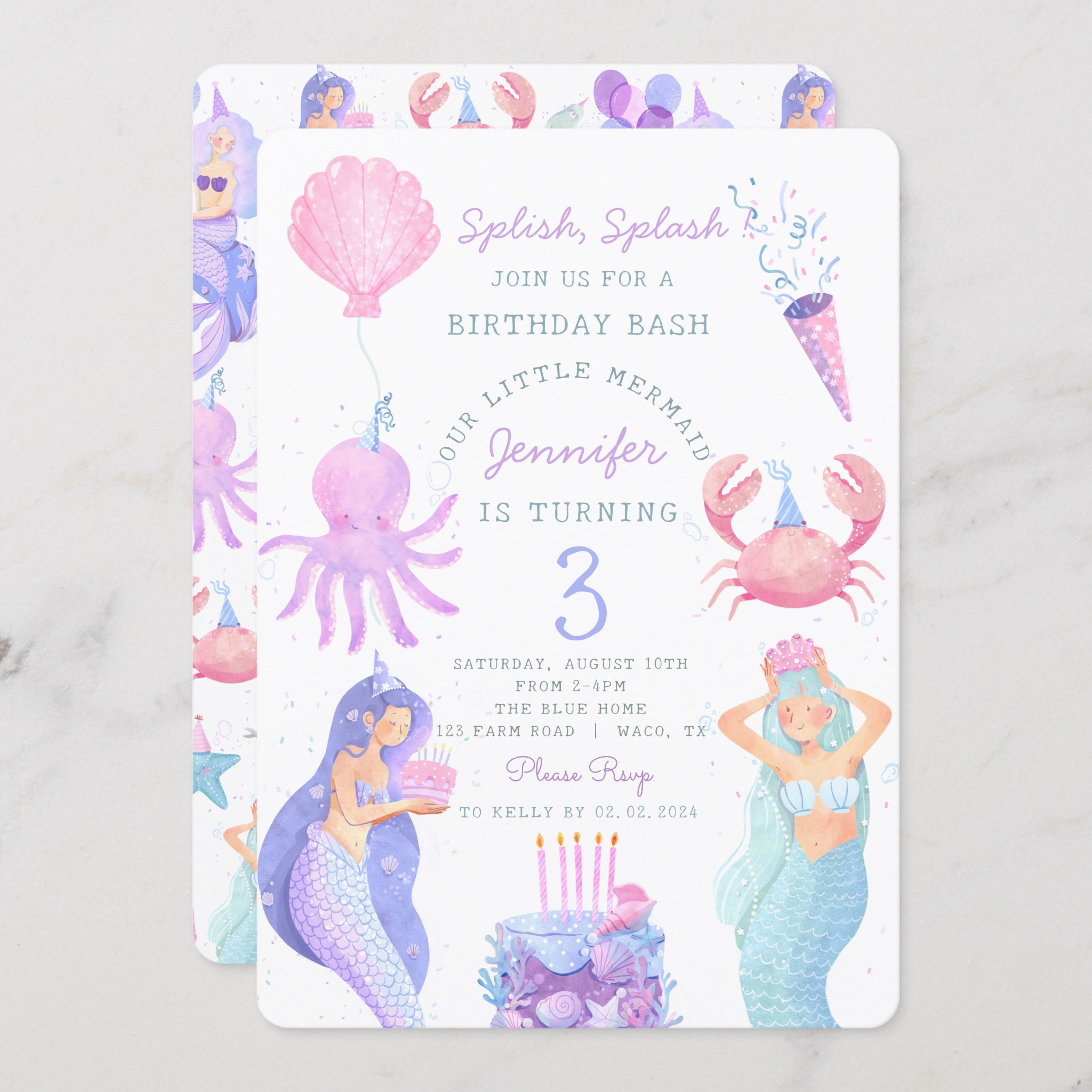 Splish Splash Mermaid Birthday Bash Invitation