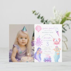 Splish Splash Mermaid Birthday Photo Invitation