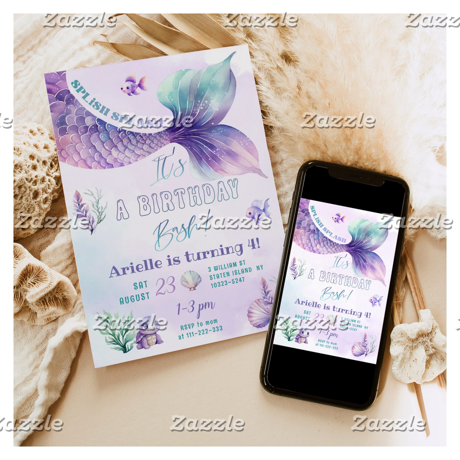 Splish Splash Mermaid birthday pool party Invitation