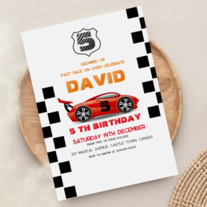 Sport Car 5th Boy Birthday Party Invitation