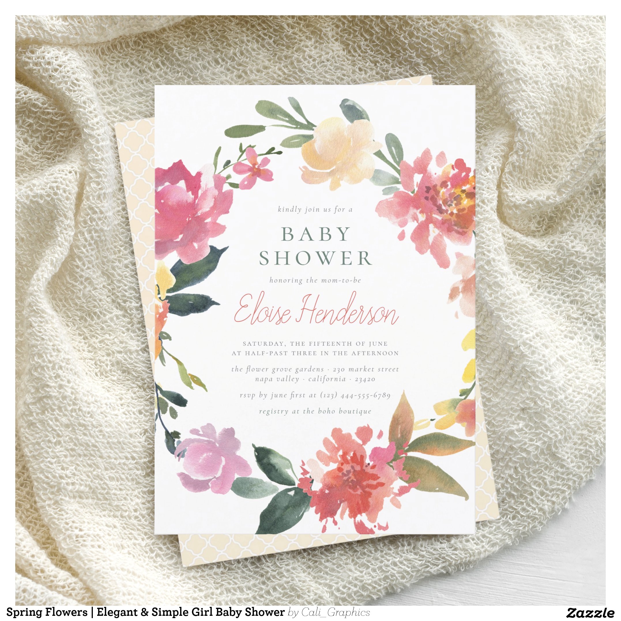 Spring Flowers Elegant & Simple Girl Baby Shower Invitation