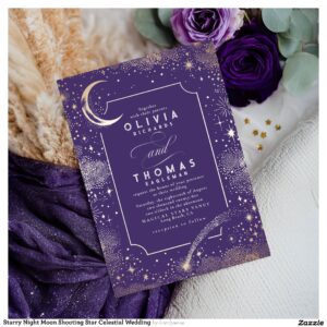 Starry Night Moon Shooting Star Celestial Wedding Invitation