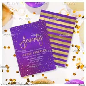 Starry Purple Watercolor 70th Birthday Invitation