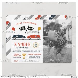 Start Your Engines Race Car Birthday Any Age Photo Invitation