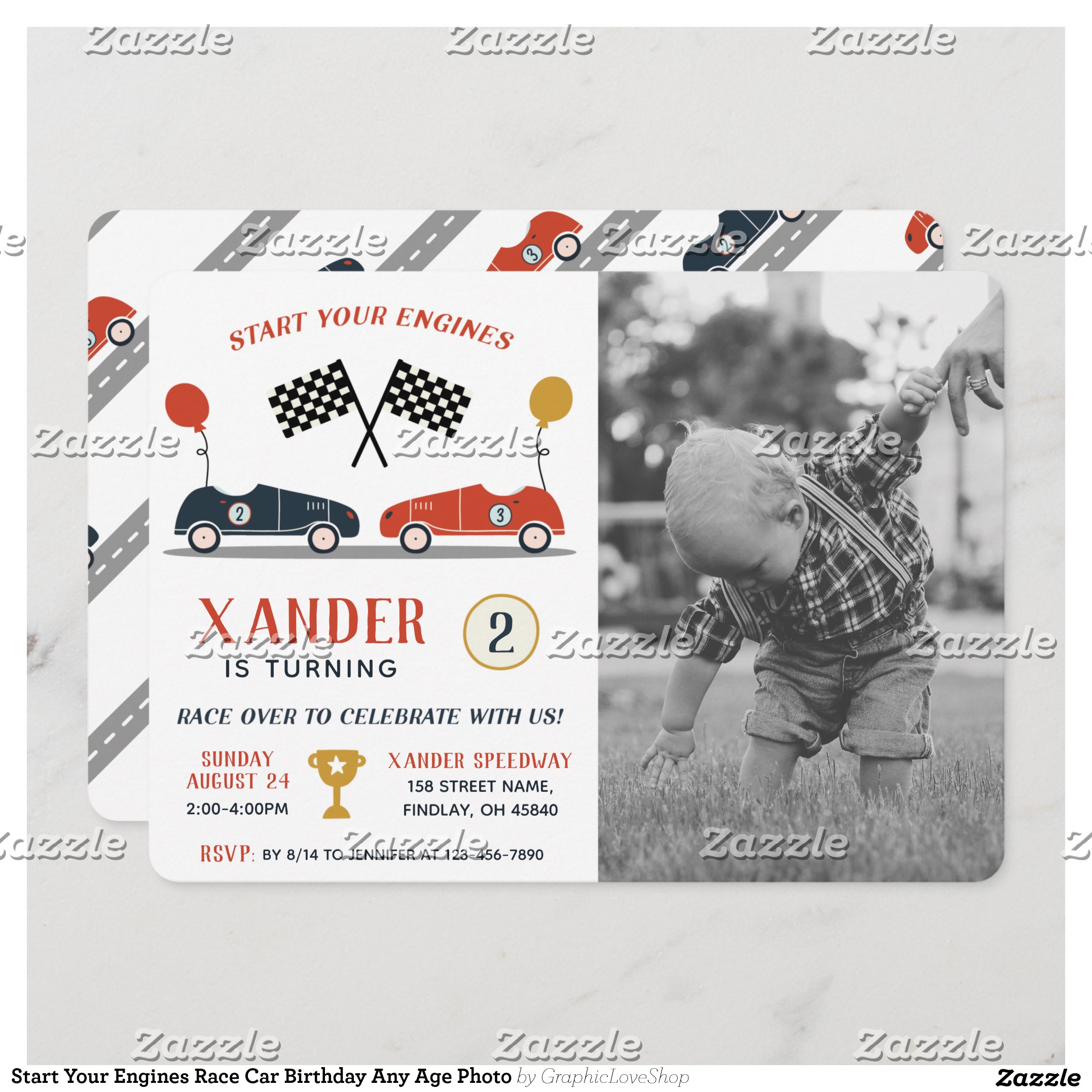 Start Your Engines Race Car Birthday Any Age Photo Invitation