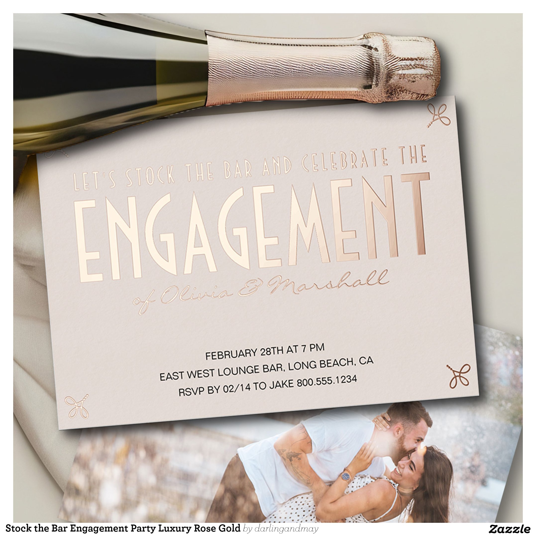 Stock the Bar Engagement Party Luxury Rose Gold Foil Invitation