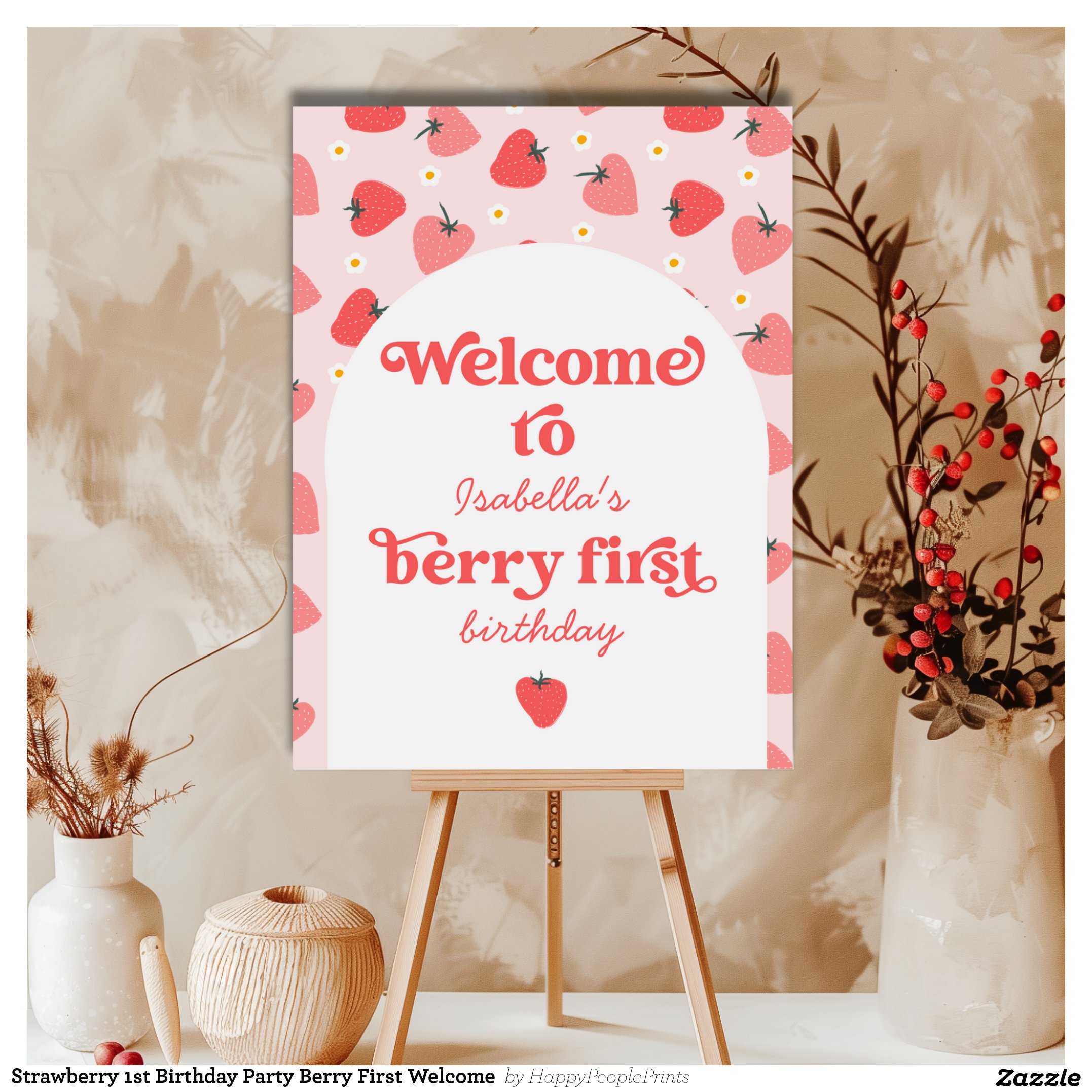 Strawberry 1st Birthday Party Berry First Welcome  Foam Board
