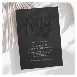 Stylish Black Script Forty 40th Adult Birthday Invitation
