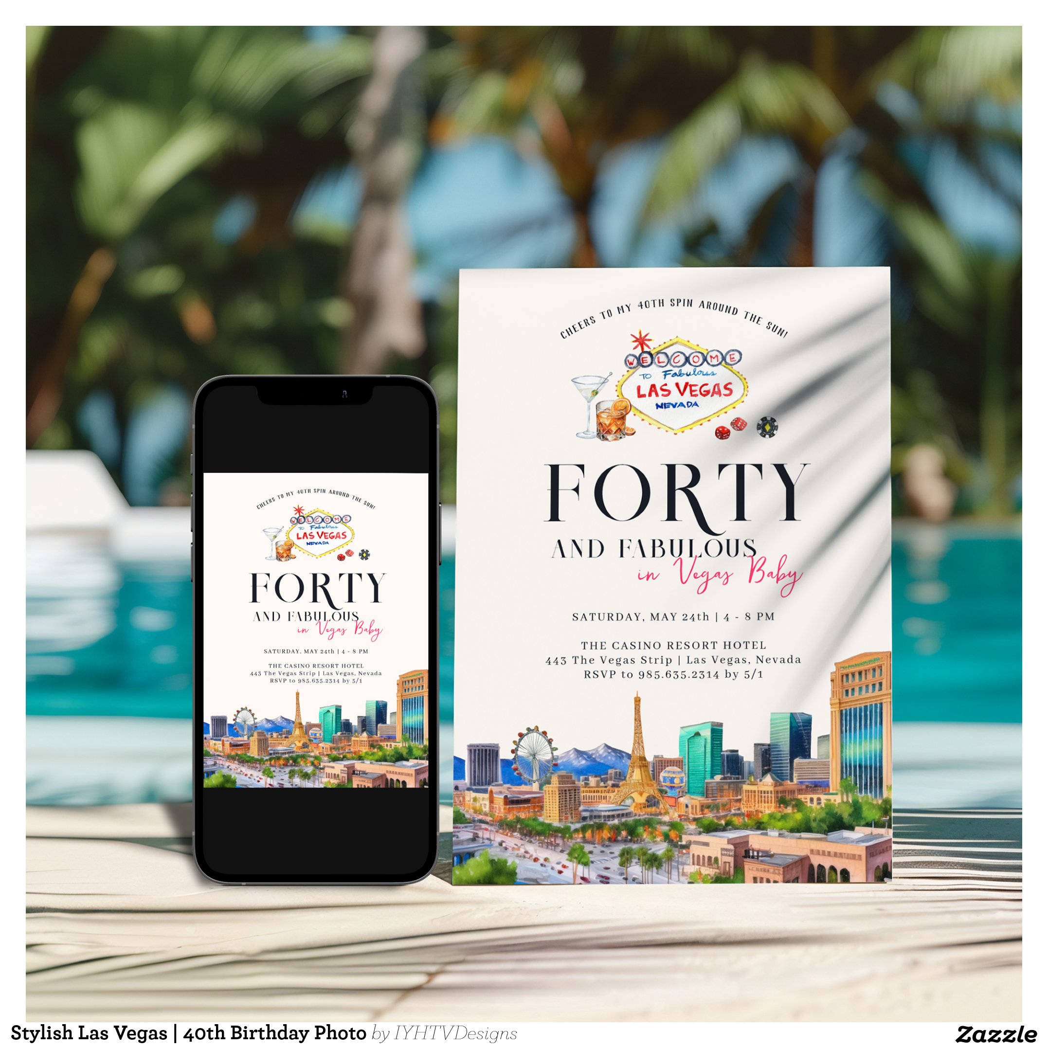 Stylish Las Vegas 40th Birthday Photo Invitation