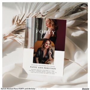 Stylish Minimal Photo FORTY 40th Birthday Invitation