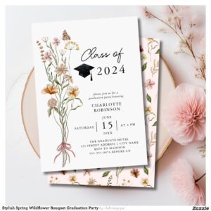 Stylish Spring Wildflower Bouquet Graduation Party Invitation