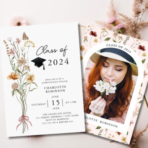 Stylish Spring Wildflower Graduation Party Photo Invitation