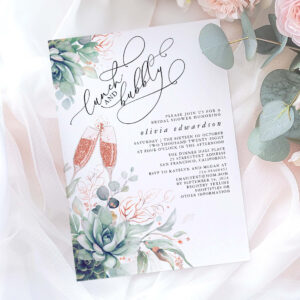 Succulent Greenery Lunch and Bubbly Bridal Shower Invitation