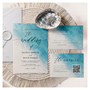 Summer Blue Ocean Beach Wedding Invitations