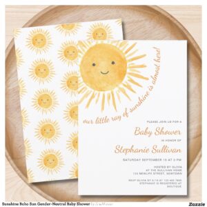 Sunshine Boho Sun Gender-Neutral Baby Shower Invitation