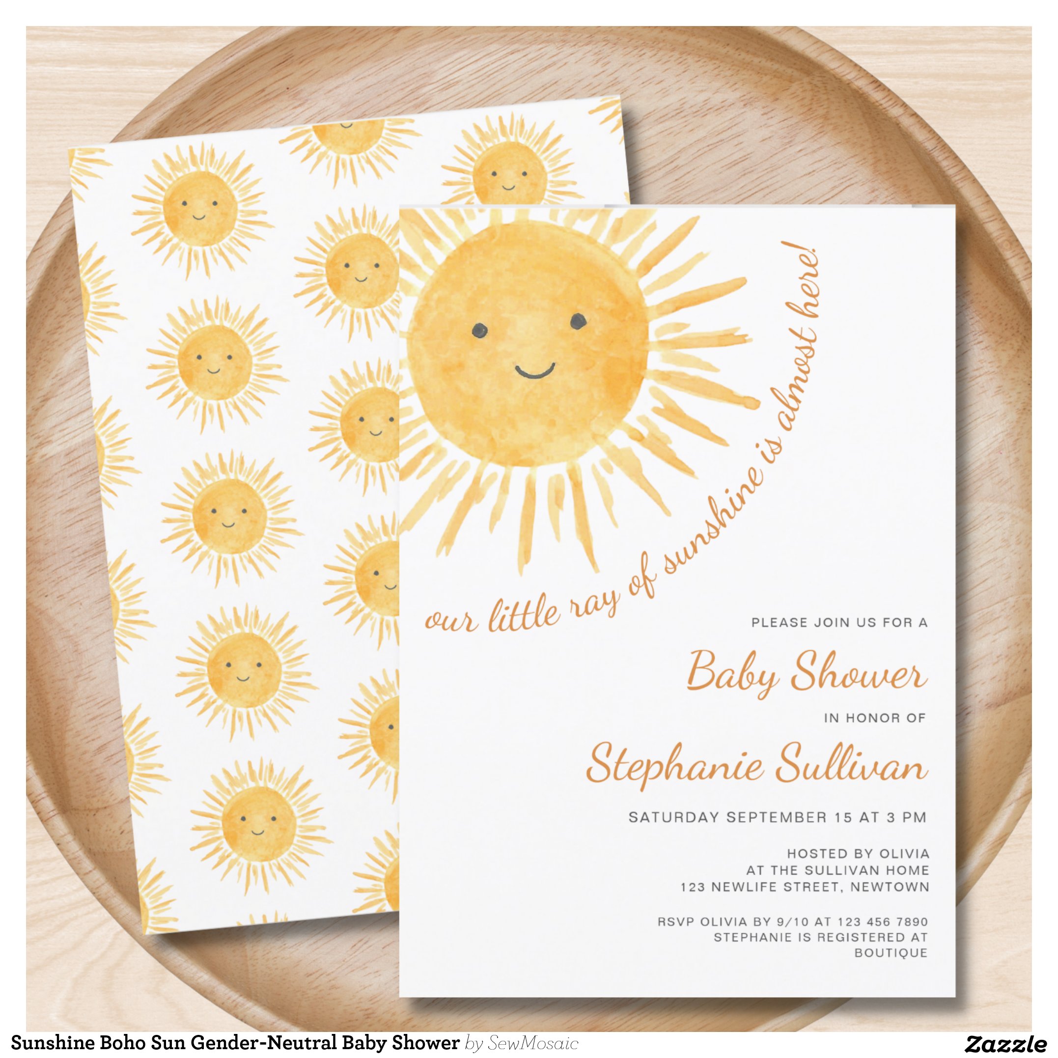 Sunshine Boho Sun Gender-Neutral Baby Shower Invitation