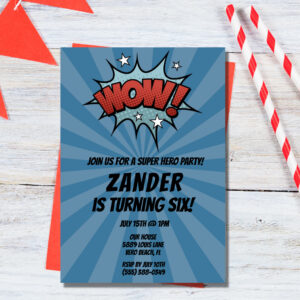 Superhero Comic Boy Birthday Party Invitation