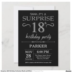 Surprise 18th Birthday Invitation Black and Silver