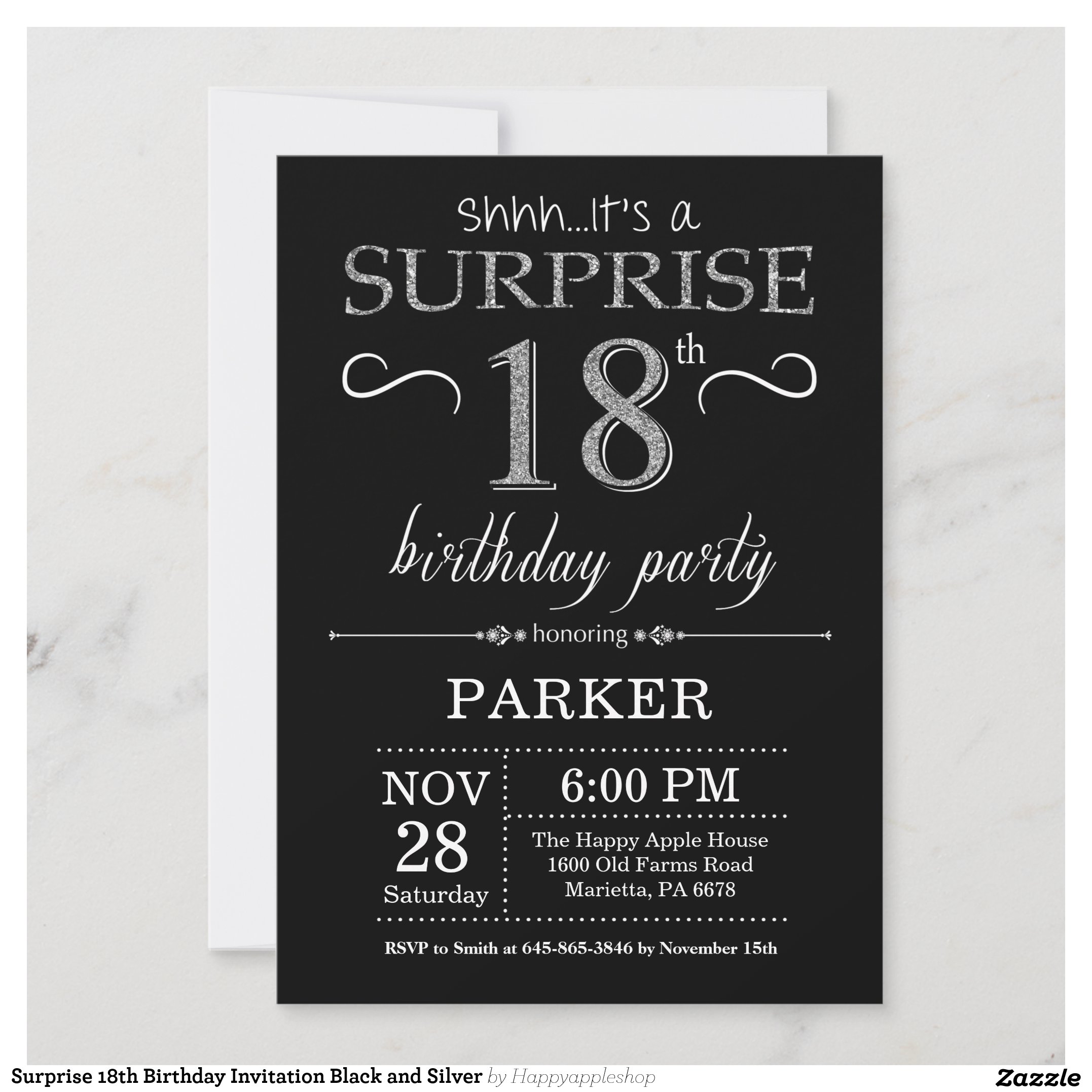 Surprise 18th Birthday Invitation Black and Silver