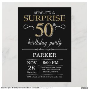 Surprise 50th Birthday Invitation Black and Gold