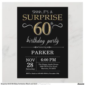 Surprise 60th Birthday Invitation Black and Gold