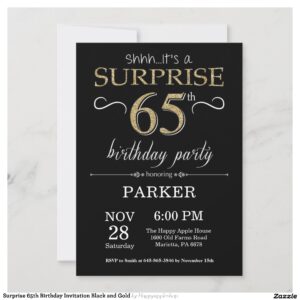 Surprise 65th Birthday Invitation Black and Gold