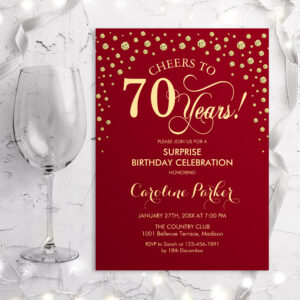 Surprise 70th Birthday Party - Red Gold Invitation