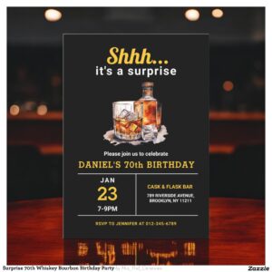 Surprise 70th Whiskey Bourbon Birthday Party Invitation