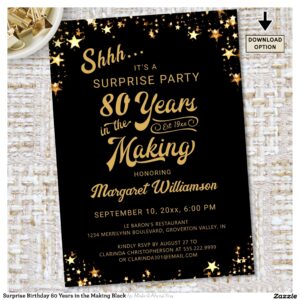 Surprise Birthday 80 Years in the Making Black Invitation