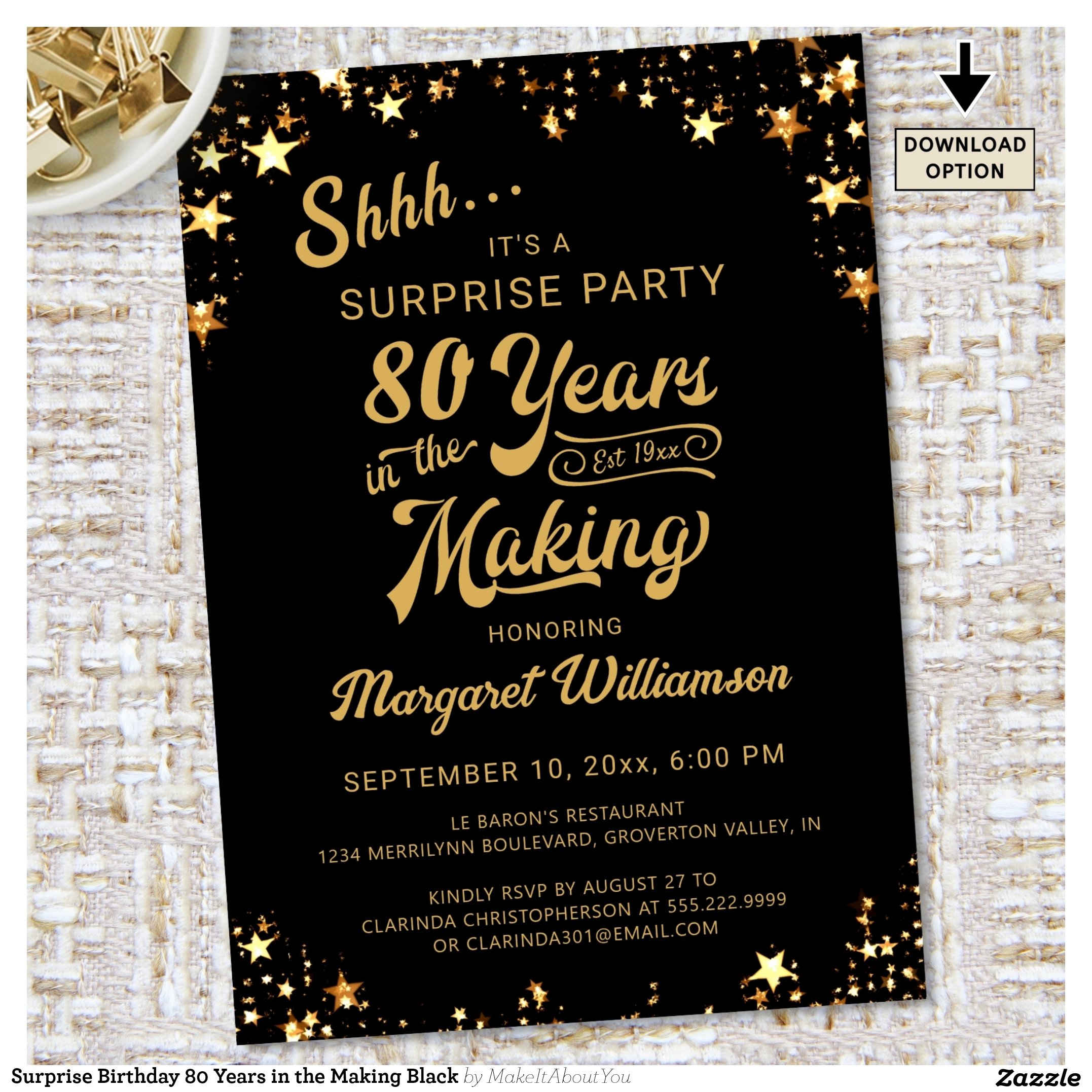 Surprise Birthday 80 Years in the Making Black Invitation