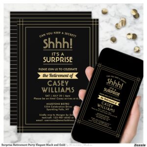 Surprise Retirement Party Elegant Black and Gold Invitation