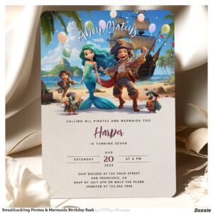 Swashbuckling Pirates & Mermaids Birthday Bash Invitation
