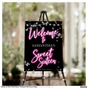 Sweet 16 Hot Pink Neon-Themed Welcome Sign