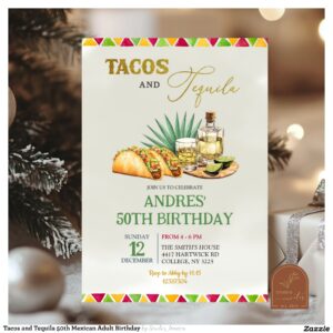 Tacos and Tequila 50th Mexican Adult Birthday Invitation