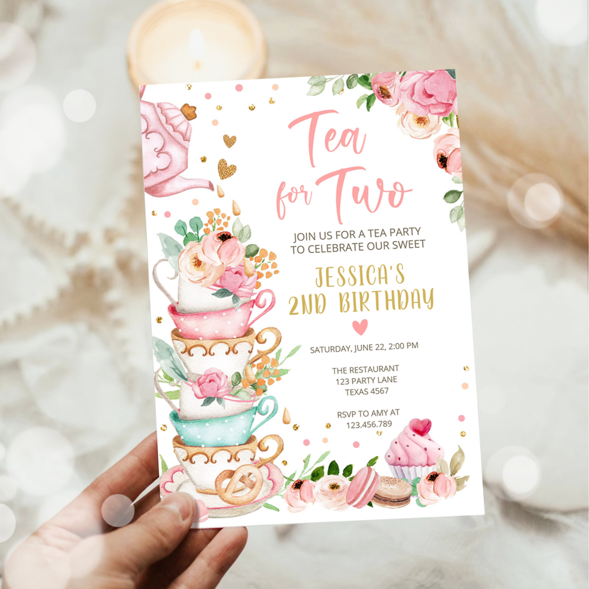 Tea for Two Birthday Invitation Floral Tea Party