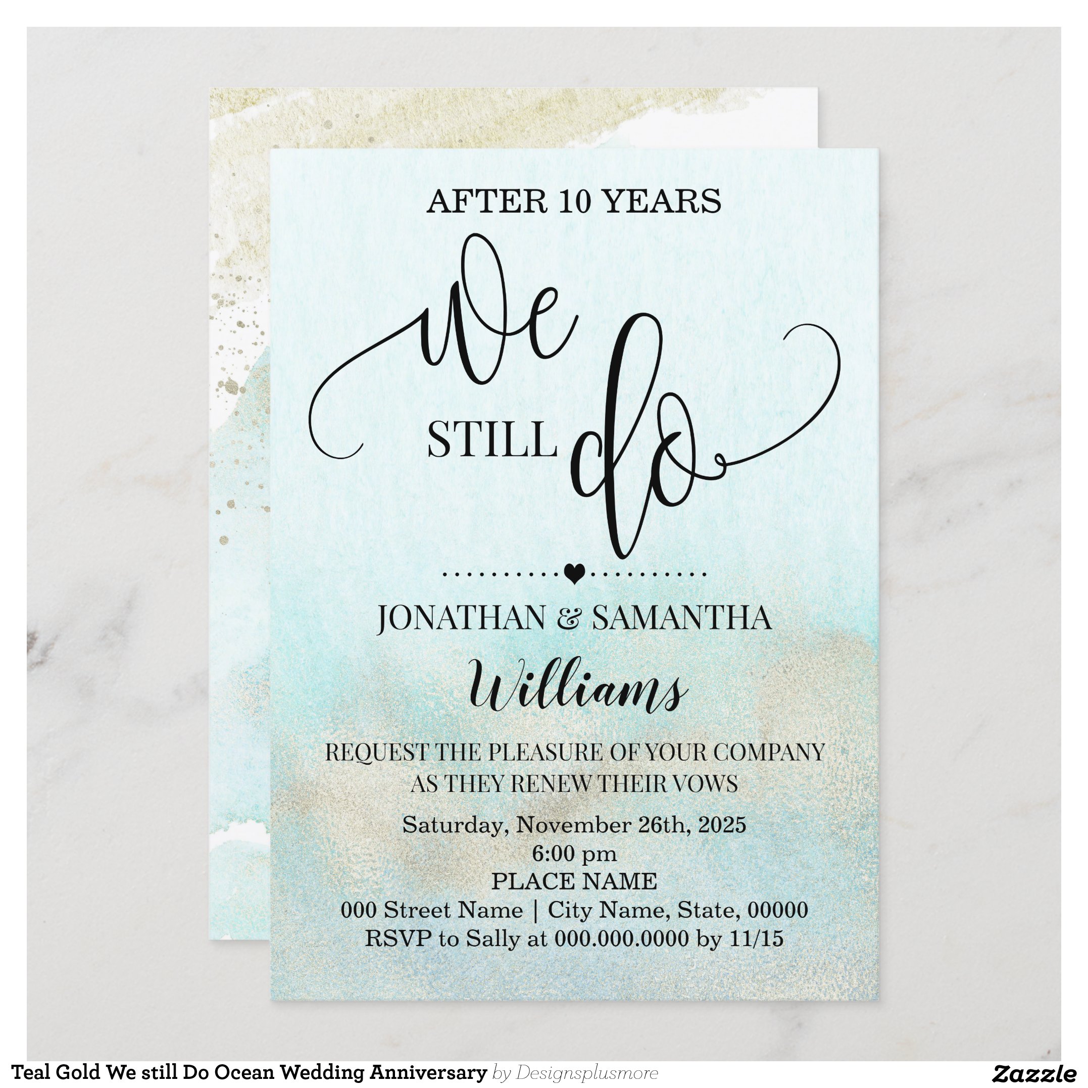 Teal Gold We still Do Ocean Wedding Anniversary Invitation