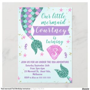 Teal mermaid Tail Birthday invitation