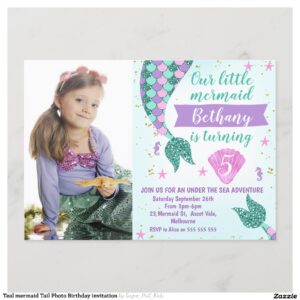 Teal mermaid Tail Photo Birthday invitation