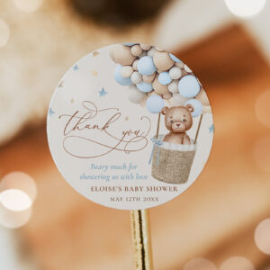 Teddy Bear Balloon Bearly Wait Baby Shower Favor Classic Round Sticker