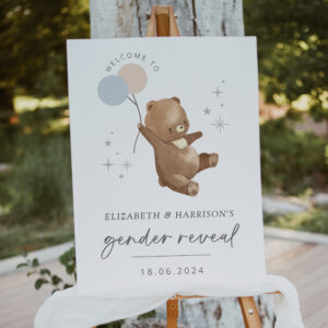 Teddy Bear Balloons Gender Reveal Welcome Sign
