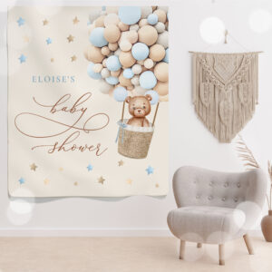 Teddy Bear Blue Balloon Bearly Wait Baby Shower Tapestry