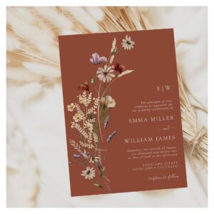 Terracotta Boho Wildflowers Wedding Invitation