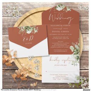 Terracotta Greenery Floral Details RSVP Wedding All In One Invitation