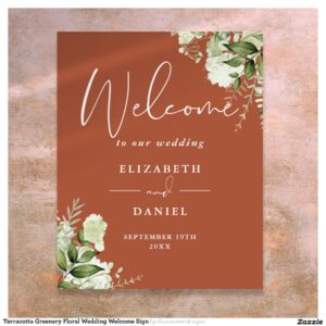 Terracotta Greenery Floral Wedding Welcome Sign