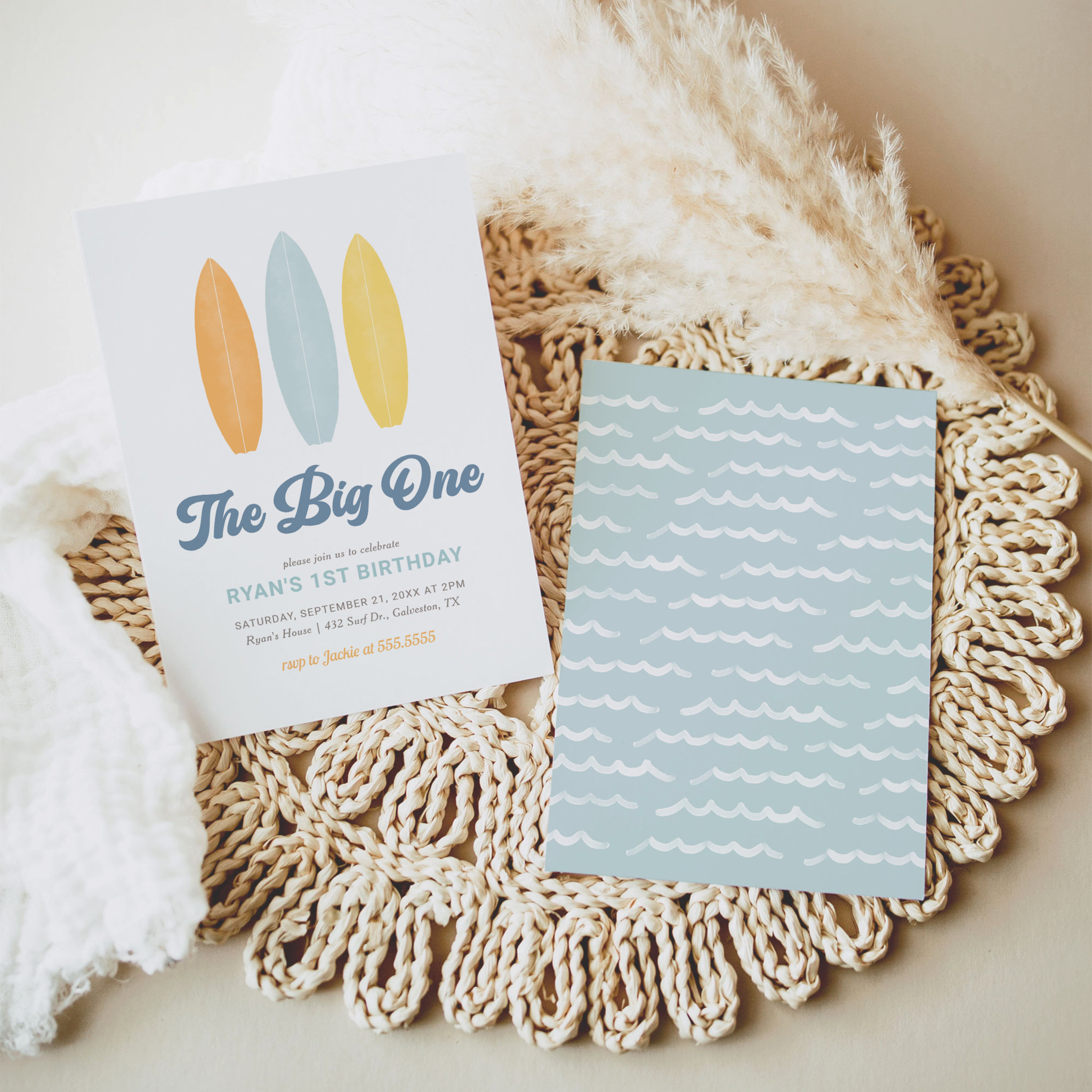 The Big One Surf Beach 1st Birthday Party Invitation
