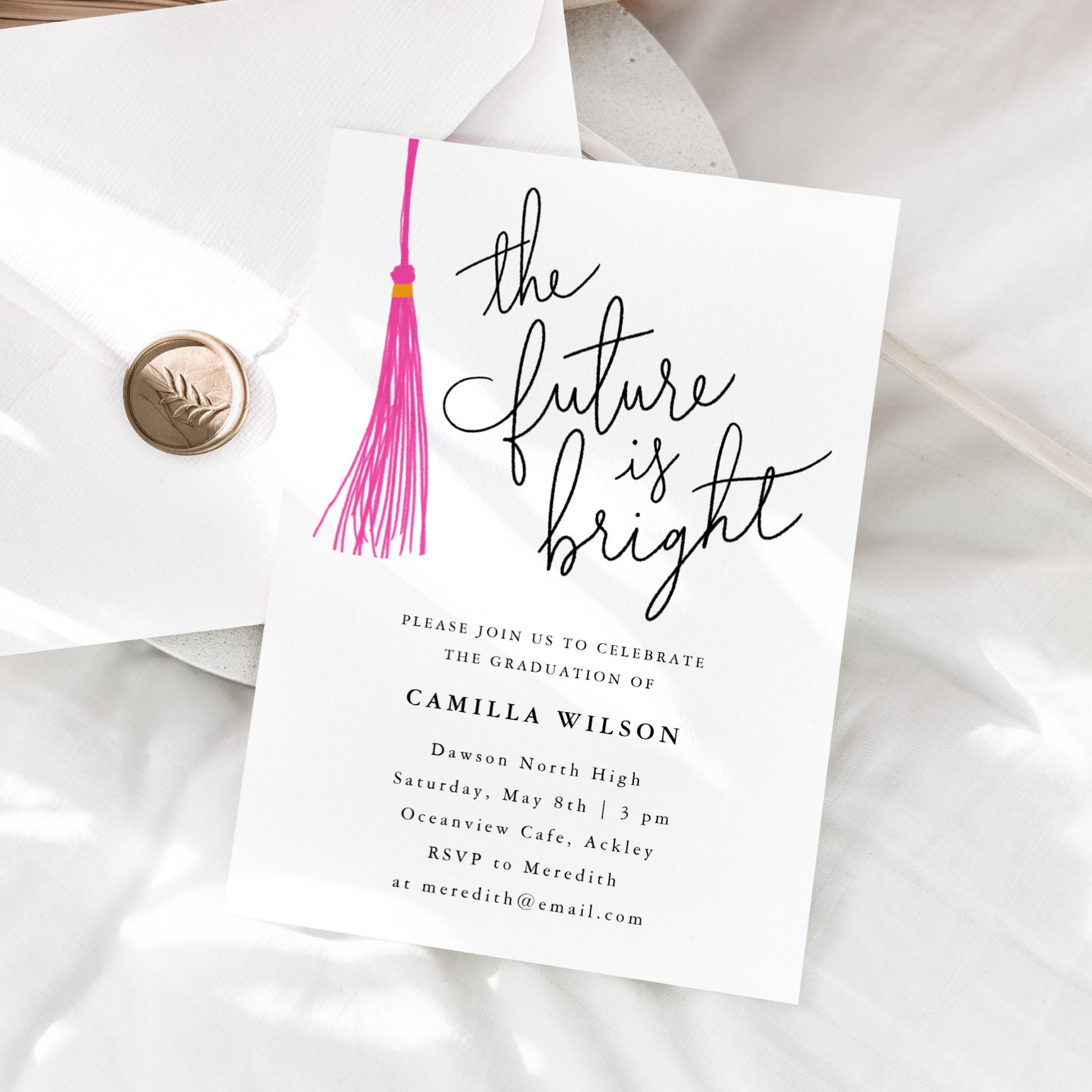 The Future Is Bright Pink Tassel Graduation Party Invitation