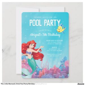 The Little Mermaid Ariel Pool Party Birthday Invitation