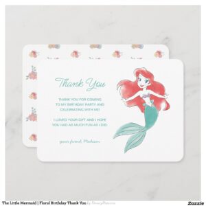 The Little Mermaid Floral Birthday Thank You Invitation
